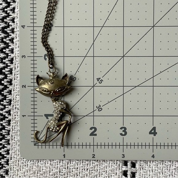 Pendant Only | Vintage | Brass Crowned Cat Lady In Rhinestone Dress 2.5" Tall - Picture 6 of 9